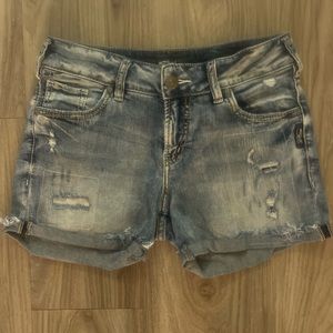 Silver distressed shorts